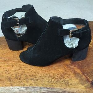 Nine West Black Suede Cutout Ankle Booties with Buckle